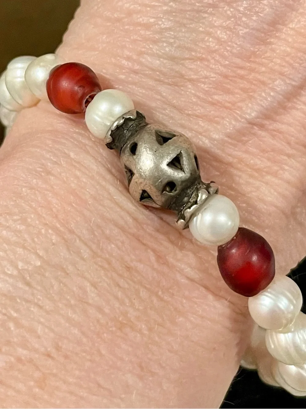 Turkmen Silver, Nagaland Glass and Pearl Bracelet